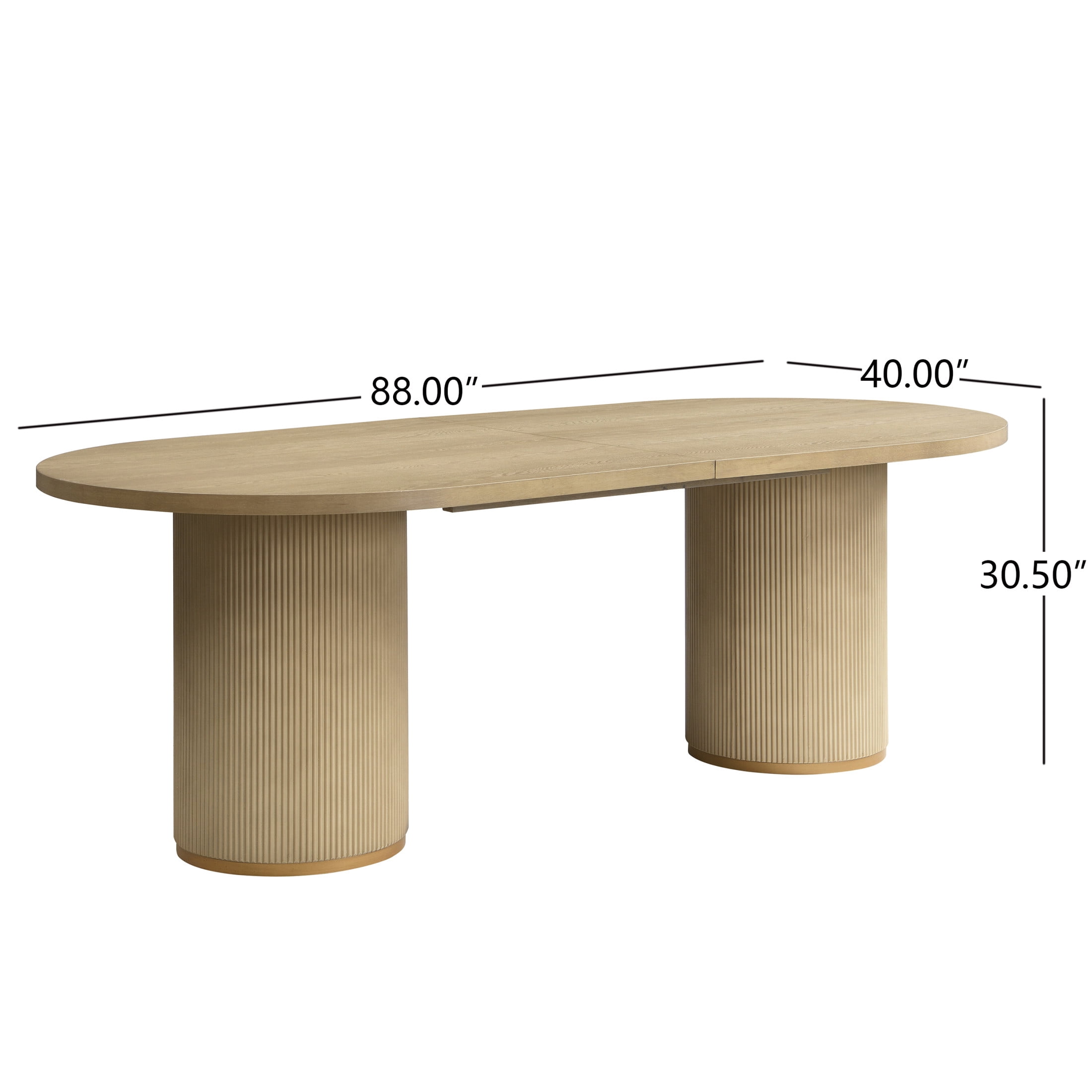 Christopher Knight Home 88" Modern Oval Dining Table with Fluted Double Cylinder Base, Light Ash