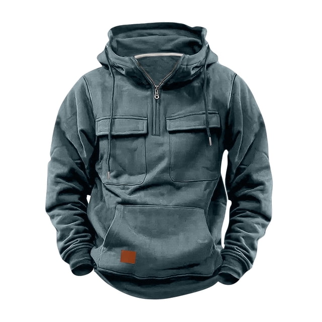 Blusa con capucha de manga larga para hombre, sudadera con cremallera lisa, sudadera con capucha para entrenamiento, sudadera deportiva con múltiples bolsillos para exteriores, chaquetas de invierno,