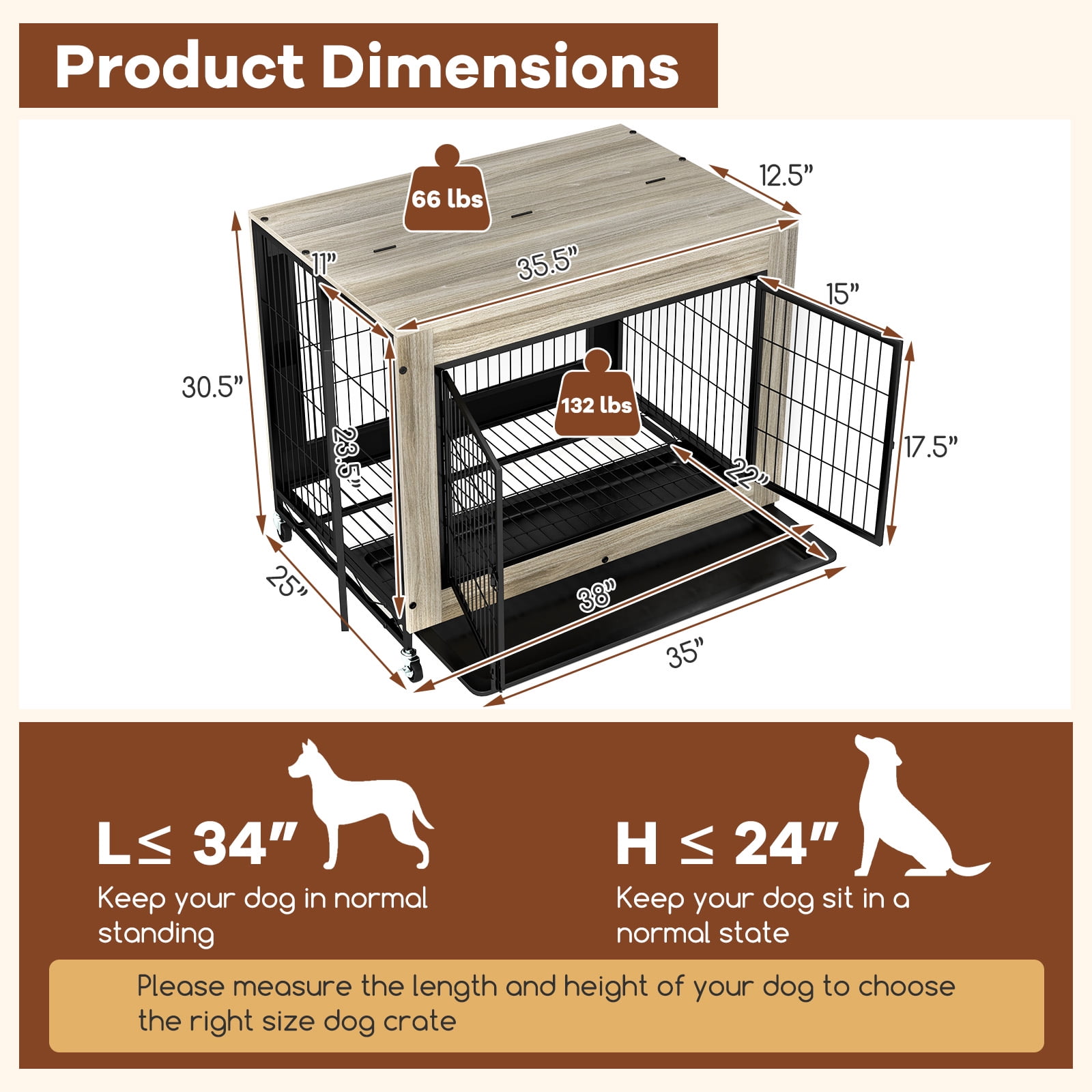 Gymax Dog Crate Furniture Industrial Dog Kennel w/ Flip-up Top Decorative Pet House Gray