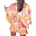 thumbnail image 2 of Liacowi Women Casual Plus Size Boho Dress Middle Sleeve V-Neck Floral Print Button Chest Elastic Waist One Piece Skirt, 2 of 7
