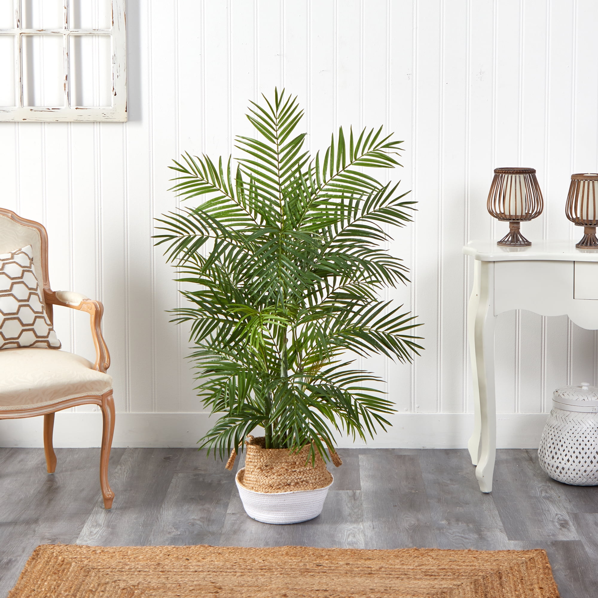 Boho Chic 4" Artificial Areca in Natural Jute Planter, by Nearly Natural