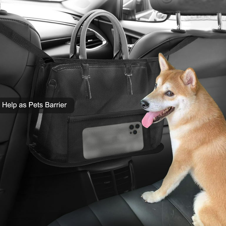Car Net Pocket Handbag Holder Between Seats, Car Back Seat & Consoles  Organizer for Document Phone Purse Storage, Net Bag Barrier of Pet Dogs  Kids for Safe Driving 