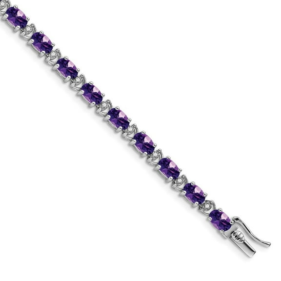 Auriga 14k White Gold Oval Amethyst and Diamond Bracelet 7inch for Women