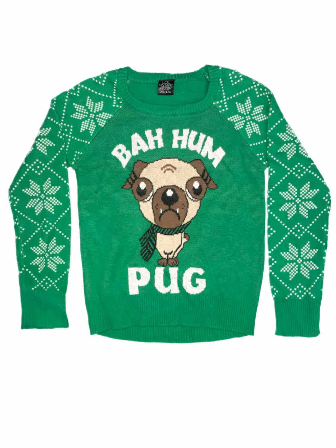 Bah Humpug Christmas Sweater Jumper Sweatshirt Xmas Funny Pug Dog Ugly Knit Gift