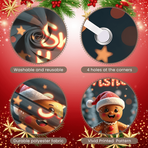 Festive Design Christmas Banner Gingerbread Man Sweet Holiday Wishes Decoration for Holiday Celebration Indoor Decoration Winter Party