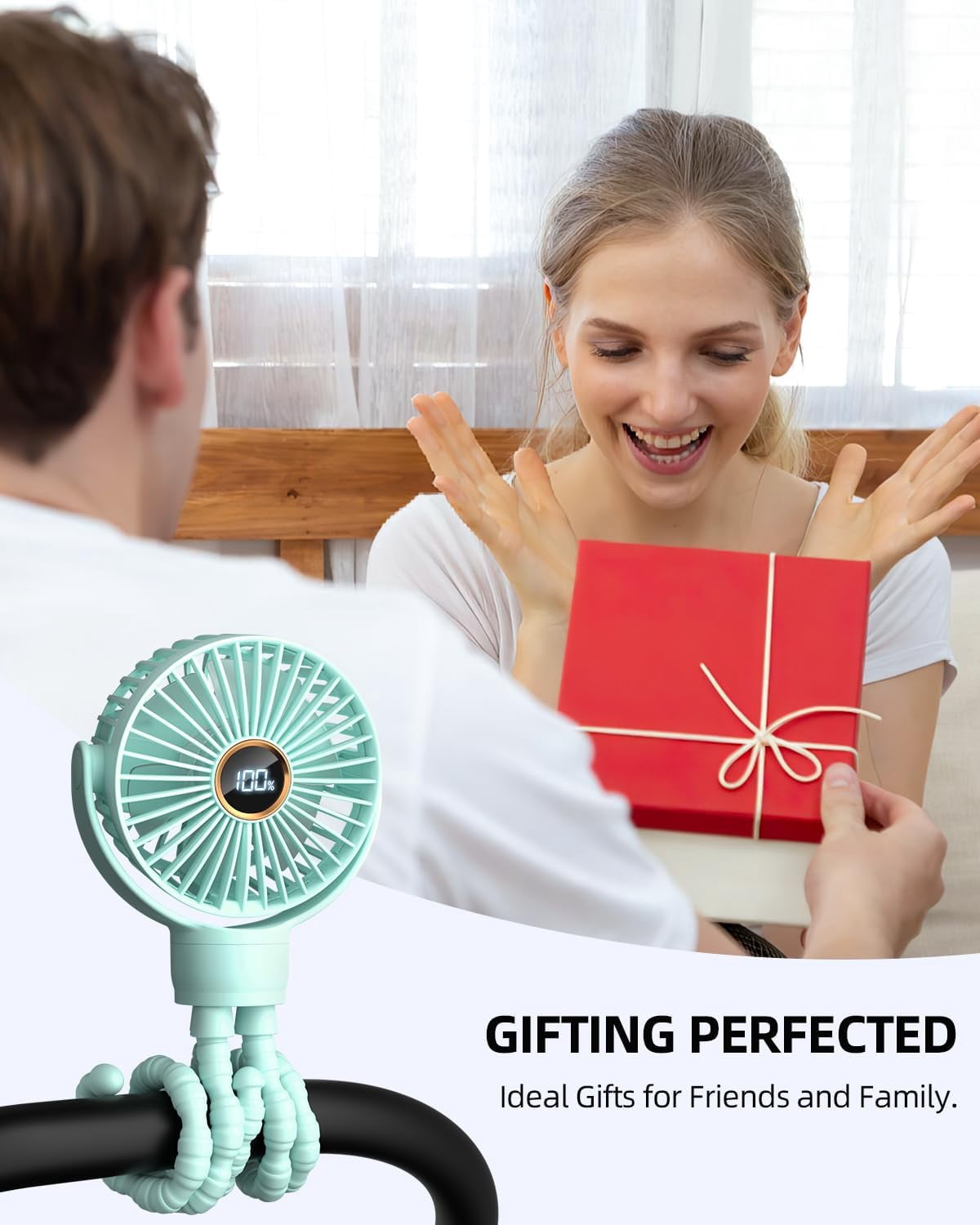 UniVerse Portable Stroller Mini Fan, Small Rechargeable Personal Fan, Travel Essentials for Baby, Wagon, Car Seat, Treadmill, Battery Powered Biking Gear Accessories, 360° Rotation, 3-Speed, Display
