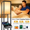 thumbnail image 3 of Floor Lamp with Shelves, 1 Drawer, 2 USB-C Ports, 2 AC Outlets, LED Modern Floor Lamp with 3 Color Temperature, Storage Display Wood Standing Lamp for Living Room, Bedroom, Office (Black), 3 of 12