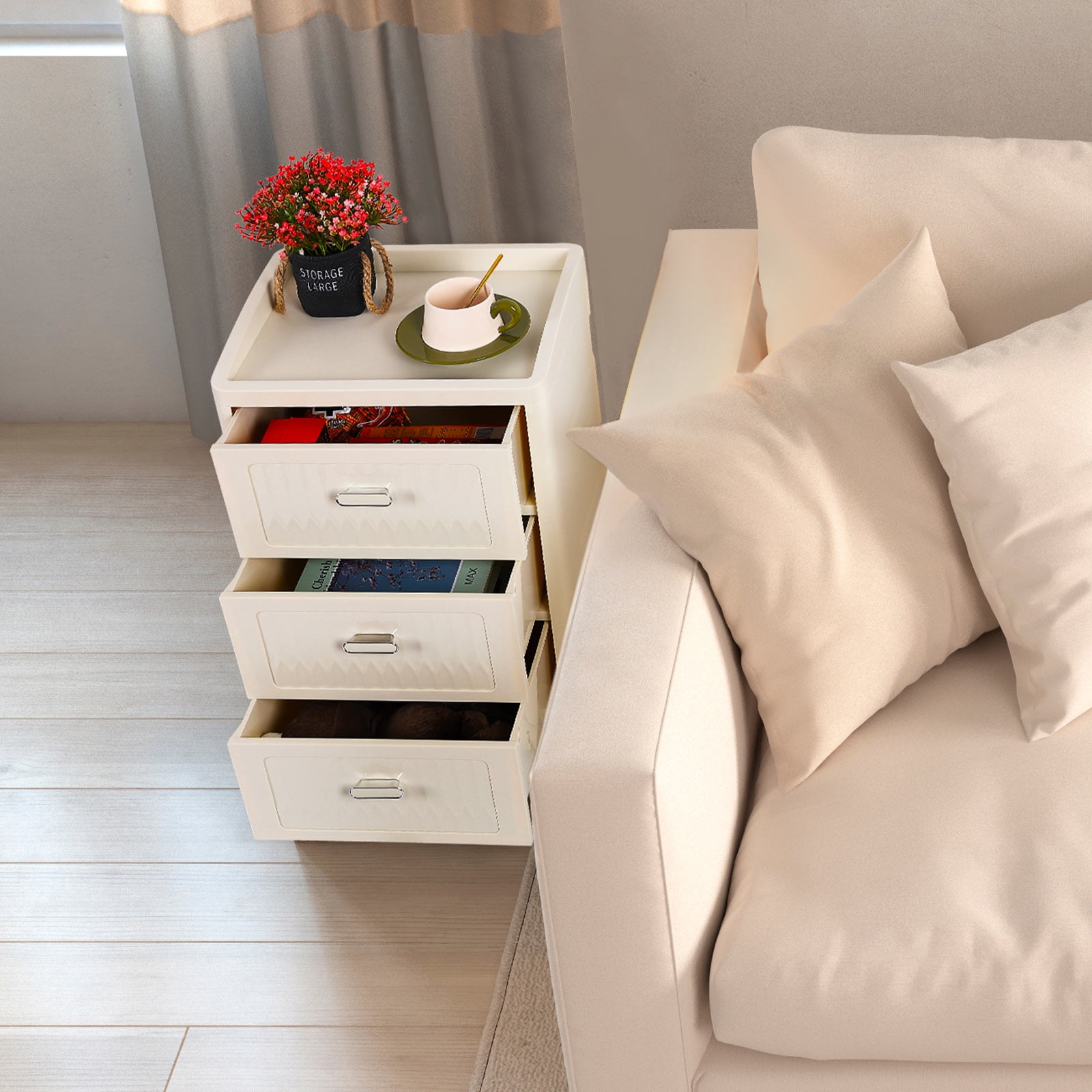 Oumilen Adult Modern 16.42" Nightstand with 3 Drawers, White