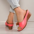 thumbnail image 4 of Modisza Flower Leather Wedges Sandals for Women Open Toe Low Wedges Slides Summer Outdoor Walking Dress Sandal Shoes Pink Size 7.5, 4 of 6