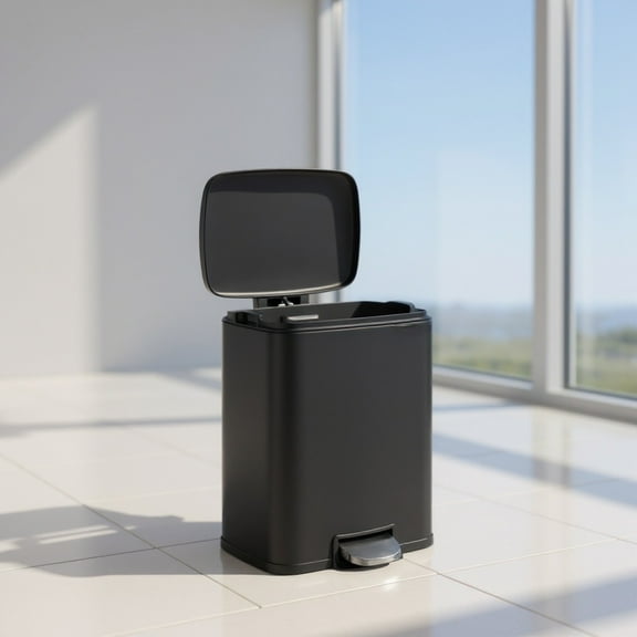 LEDREM 5.2-Gallon Step Kitchen Trash Can , Soft-Close Stay-Open Lid , Inner Bucket , Includes 15 Liners , Compact Stainless Steel Bin ,Black