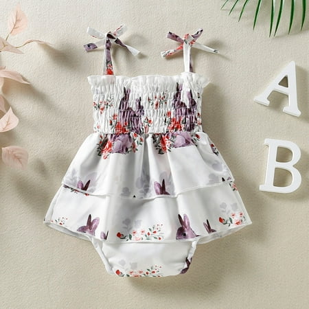 

Cathalem Baby Infant Clothes Infant Girls Easter Sleeveless Cartoon Rabbit Printed Romper Newborn Bodysuits Infant Boy Outfits White 9-12 Months