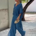 thumbnail image 6 of ZenCart Women's Casual Two Piece Chiffon Outfit Summer V-neck Short Sleeve Top Wide Leg Pants Set Loose Loungewear Suit, 6 of 8
