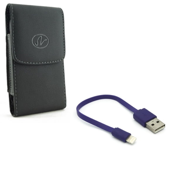 Case Belt Clip w Short USB Cable for iPhone 8/7/6S/6/11 Pro - Leather Holster Cover Pouch Vertical, Charger Cord Power Wire Fast Charge for iPhone 8/7/6S/6/11 Pro Models