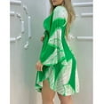 thumbnail image 7 of Wycnly Formal Dresses for Women Fashion Batwing Sleeve High Waist Irregular Swing Mini Dresses Long Sleeve V-Neck Leaves Print 2024 Summer Short Dress Green m, 7 of 7