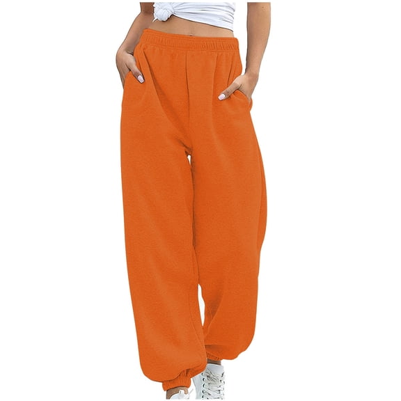 XIAONU Womens Elastic Waist Sweatpants Baggy Ankle Cuff Trousers Soft Casual Lounge Bottoms A