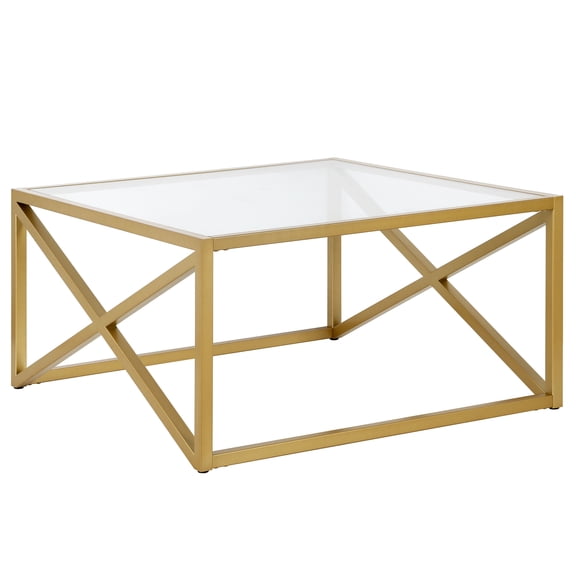 Evelyn&Zoe Calix 32" Wide Square Coffee Table, Brass