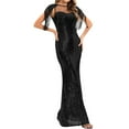 thumbnail image 4 of SWSMCLT Women's Sequin Dress Tassel Maxi Prom Bodycon Evening Gown Elegant Formal Hoco Sleeveless Cocktail Bridesmaid Long Dresses Full-Length Homecoming Party Crew Neck Black 6, 4 of 4