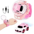 thumbnail image 1 of Hweilai Watch Remote Control Car Toy, 2023 Mini Cartoon RC Car Analog Watch, 2.4G Long Distance Infrared Remote Control Sensing Model Car Toys, Racing Car Watch, Interactive Game Toys for Kids-Pink, 1 of 5