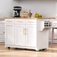 thumbnail image 3 of K&K 59.3" Kitchen Island with Storage 2 Pull Out Cabinet Organizers & Rubber Wood Drop Leaf, Rolling Kitchen Island with Trash Can Storage, Power Outlet, Spice & Towel Rack for Kitchen, Dining, White, 3 of 11