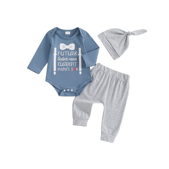 CocMouse Baby Boys Outfits Letter Bow Print Long Sleeve Rompers Pants Hat