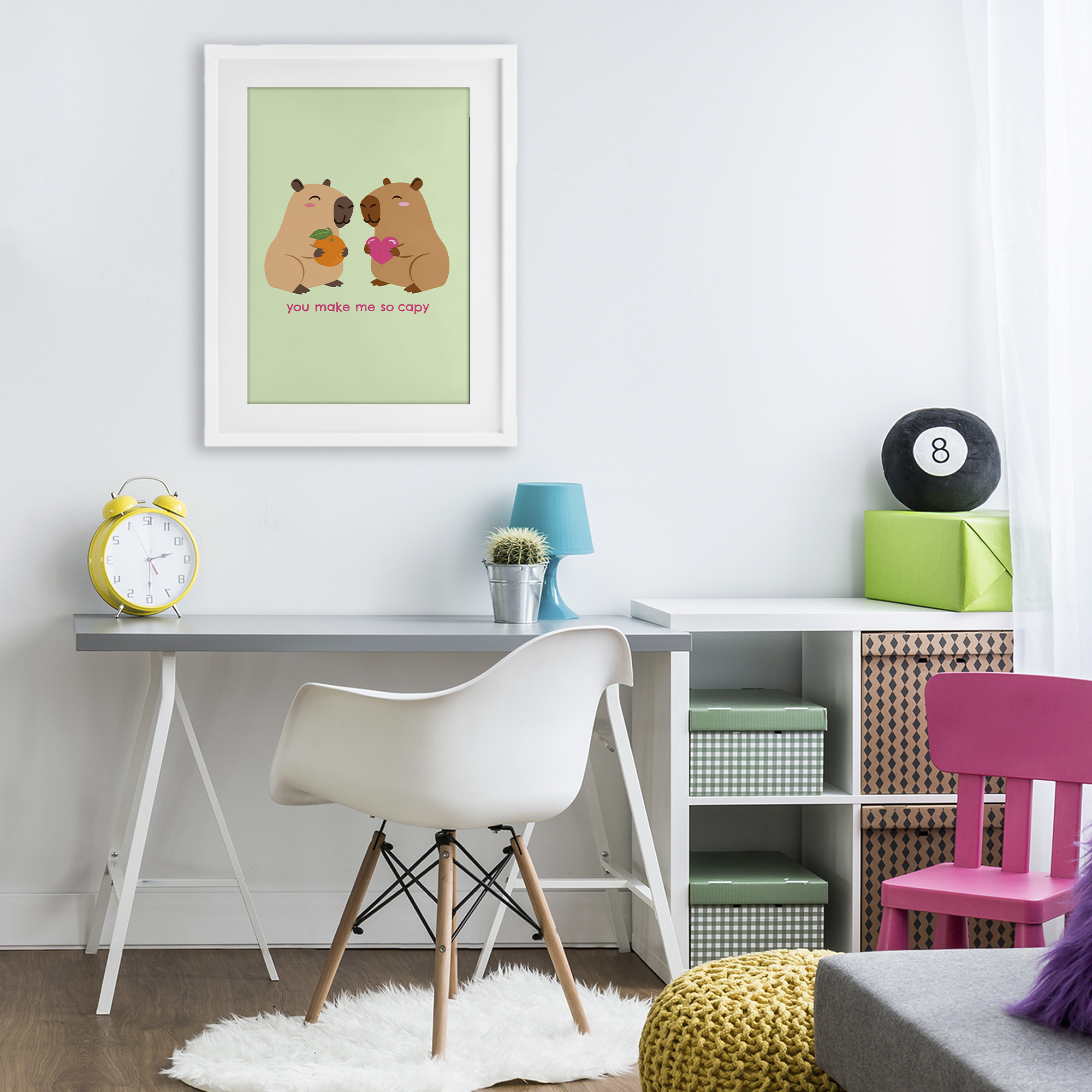 You Make Me So Capy White Framed Print Under Glass, design by Emily Dumas