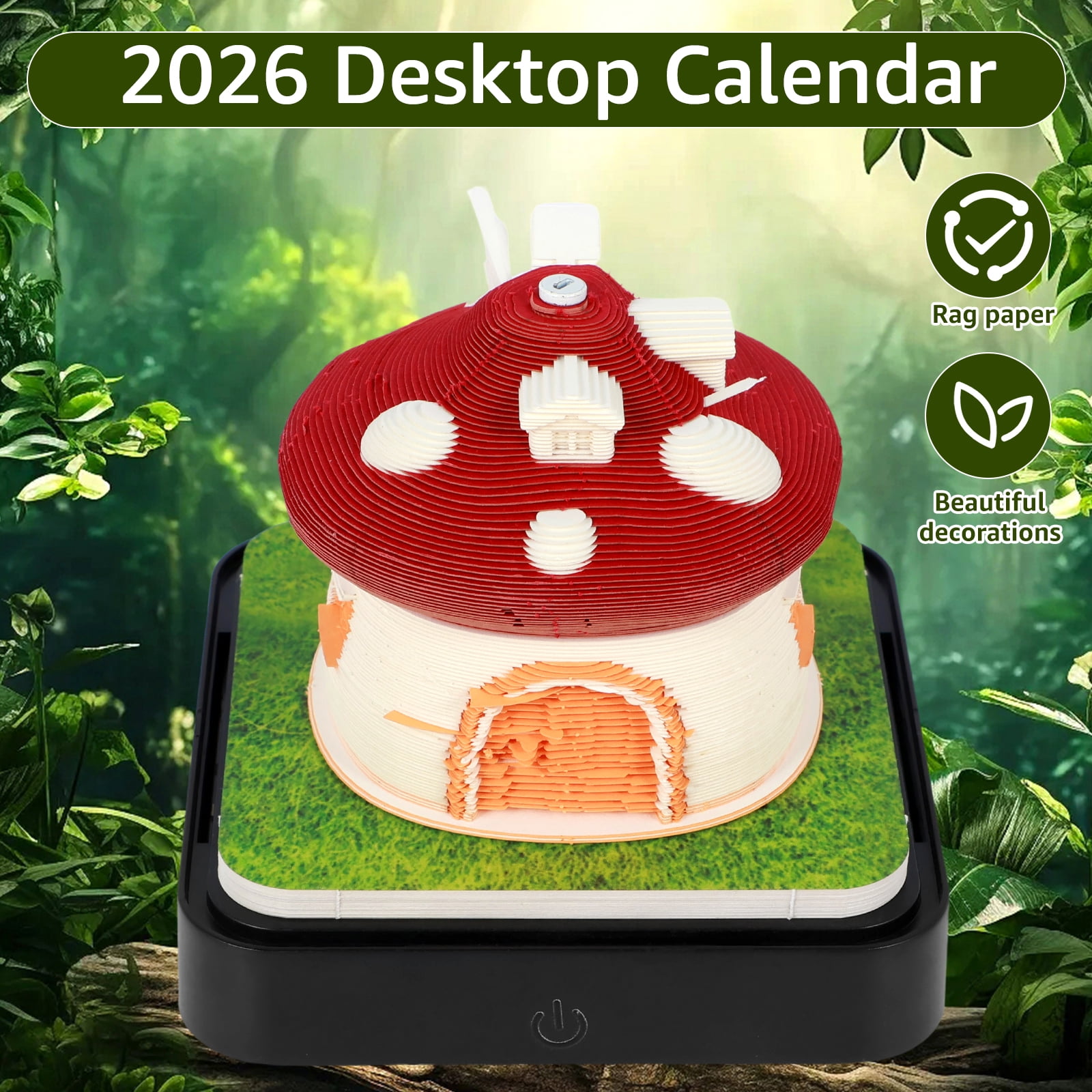 3D Calendar 2026 with LED Light Tear Away Paper Art Notepad Desk Time Piece Calendar with Acrylic Box Creative Present