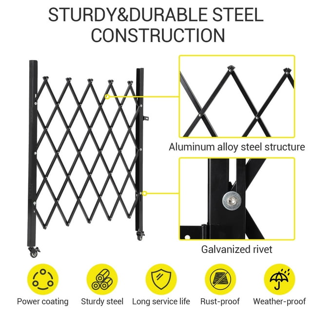 AKDSteel Barrière de Sécurité Pliante en Acier Robuste, Barrière Extérieure Extensible avec Roulettes Pivotantes à 360° et Conception à Ciseaux Verrouillable pour Jardins, Cours