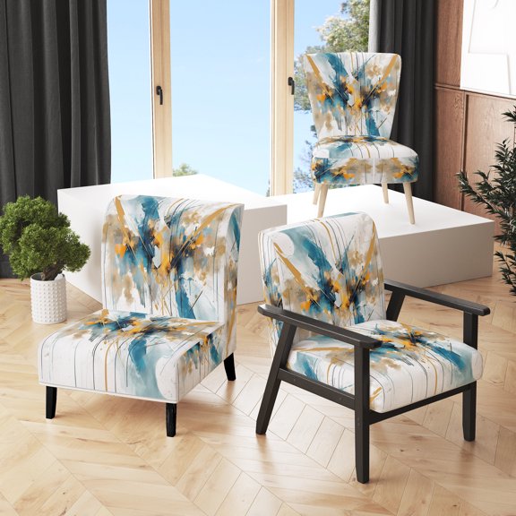 Designart "Teal and Gold Elegance" Upholstered Minimalism Accent Chair and Modern & Contemporary Arm Chair - Multiple Color & Pattern