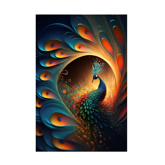 Canvas Wall Art - Ray Heere 'Proud Peacocks 5' Wall Art for Living Room, Bedroom, or Office Décor by Trademark Fine Art - 12 x 19 Inches