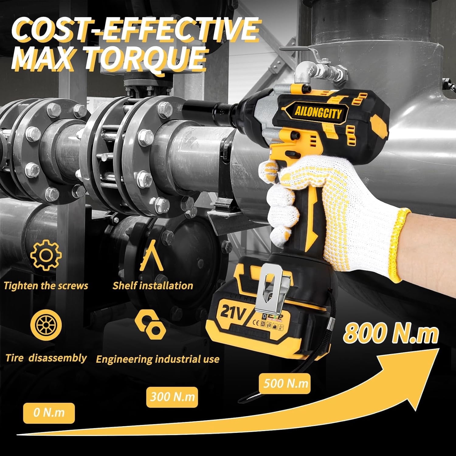 800N.m Cordless Impact Wrench, 600Ft-lbs 1/2 inch Electric Impact Gun, High Torque Brushless Impact Wrench w/ 2x 4.0Ah Battery, Fast Charger & 5 Sockets for Car Lawn Mower