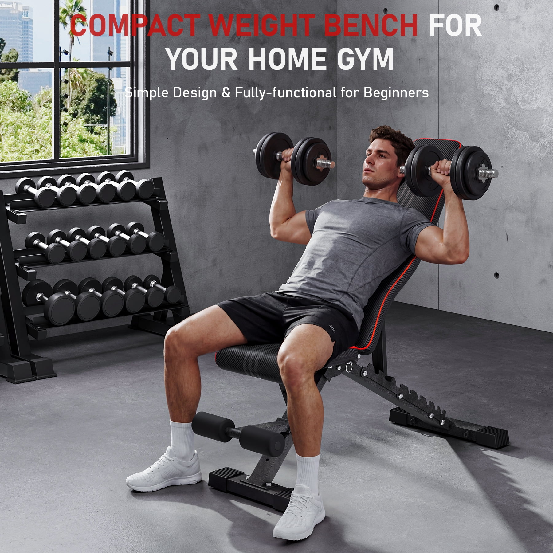 Adjustable Weight Bench,Foldable Workout Bench 660lbs Home Gyms Press Dumbbell Dprodo Bench with Extended Head and Spine Support
