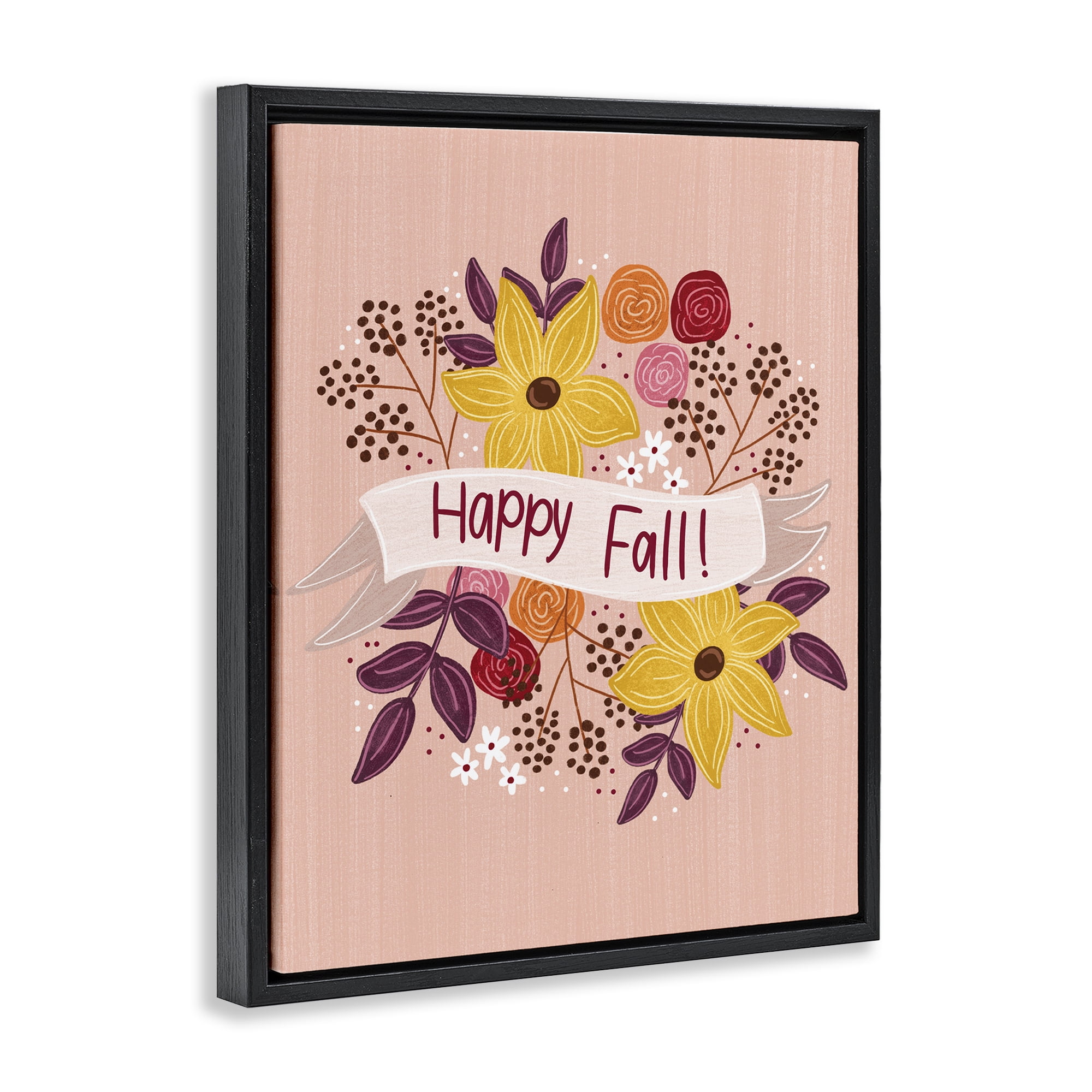 Stupell Industries Celebrate Floral Fall Plants & Flowers Painting Black Floater Framed Canvas Art Print Wall Art, 17 x 21