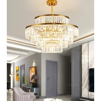 GMizon 24 Inch Modern Light Luxury Round Crystal Chandelier with 4 Layers of Crystal Decoration for Bedroom Living Room Dining Room Lighting Fixtures (Gold Bronze)