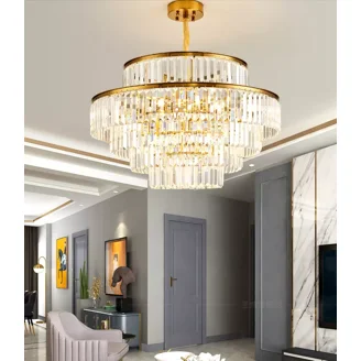 Modern 5 Ring Crystal Chandelier For High Ceilings | 3-Color Adjustable LED, Gold, Diameter 8"-24"