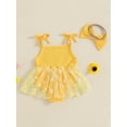 thumbnail image 6 of Newborn Baby Toddler Girl Romper Dresses Outfit, 3 6 9 12 18 Months Sleeveless Flower Print Tulle Patchwork Romper Dress with Bowknot Hairband Summer Clothes, 6 of 9