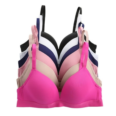 

Pink Women Bras 6 pack of Basic No Wire Free Wireless Bra B cup C cup (6316)