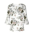 thumbnail image 4 of Womens Tops Ladies Top Floral Print V-Neck Short Sleeve Button T-Shirt Coffee L, 4 of 5