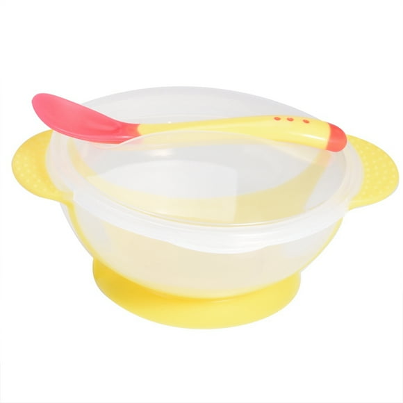 Cuenco con ventosa antideslizante para bebés y niños, cuencos de alimentación con cuchara con sensor y cubierta