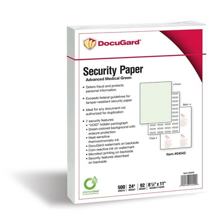 DocuGard Advanced Green Medical Security Paper, 7 Features, 8.5 x 11 Inches, 24 lb, 500 Sheets (04542)
