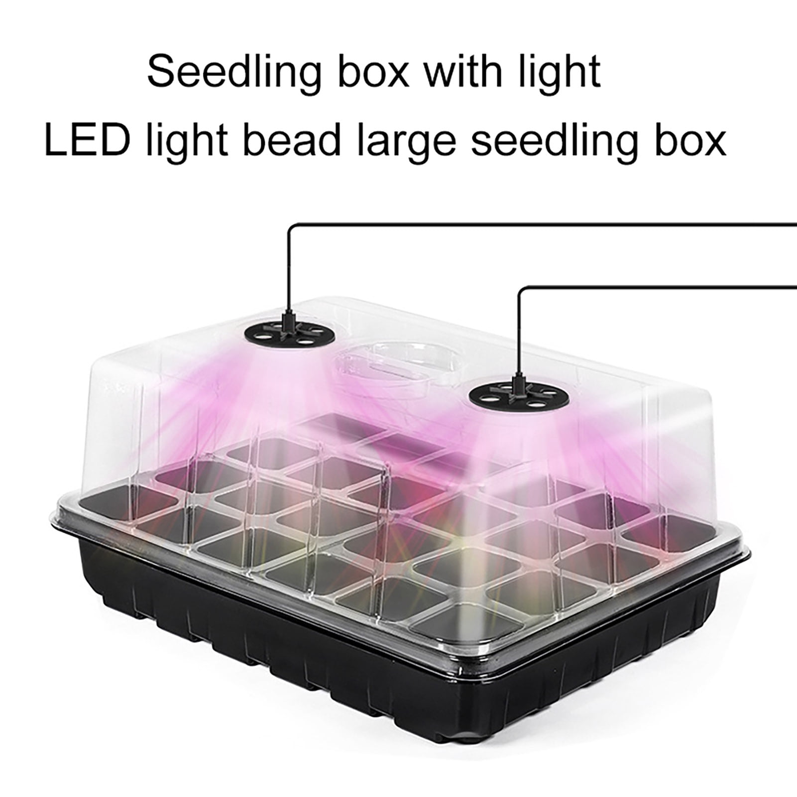 OIUR Plants Nursery Box Seeds Starter Tray with Humidity Dome Transparent Seeds Germination Tray with Adjustable Vents Light for Seedlings Growth