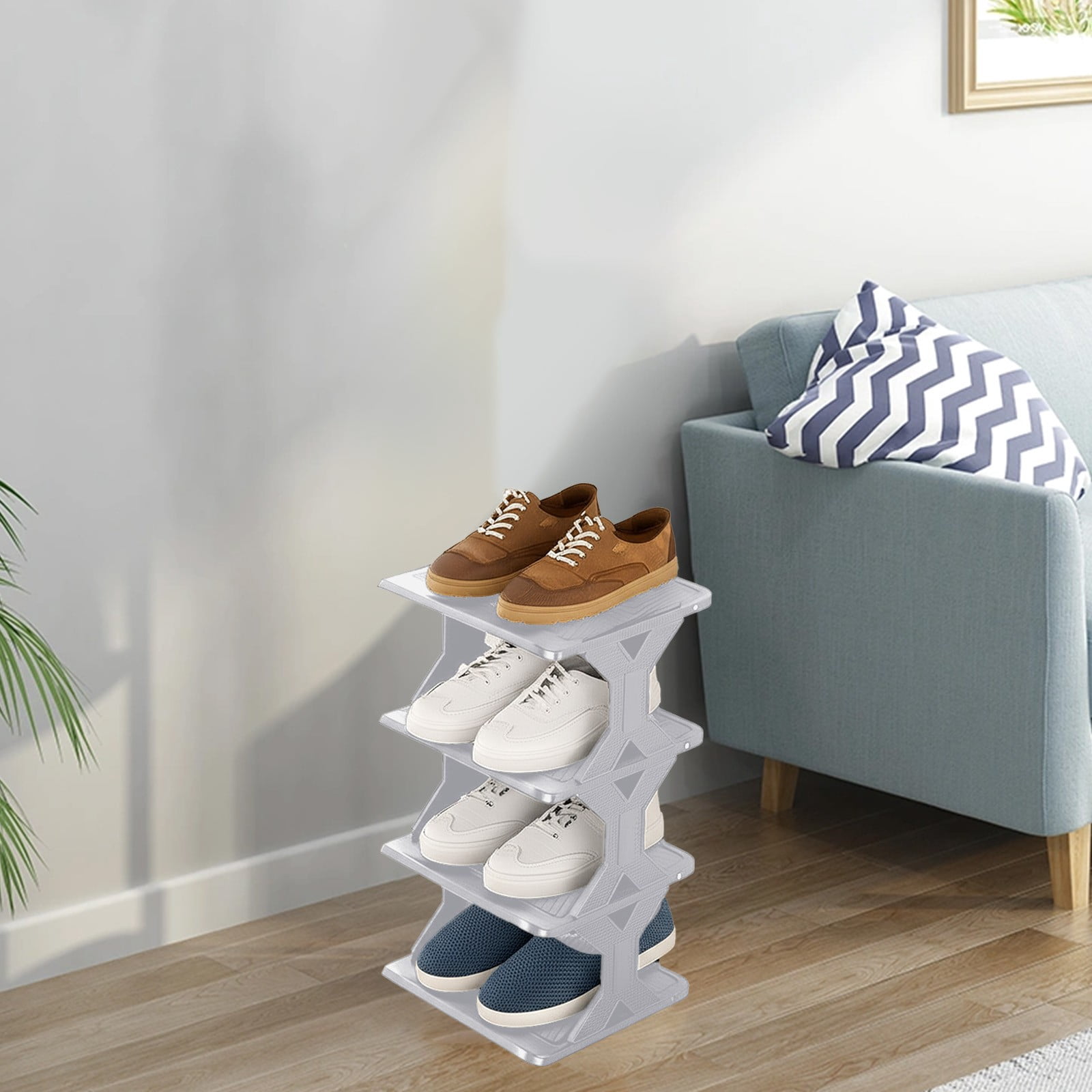 RKSTN Shoe Rack - Vertical Shoe Organizer for Small Spaces, Tall Narrow Shoe Storage Shelf for Closet Entryway Corner Garage and Bedroom, Free Stackable DIY - Space Saving Storage (4-Tier, White)