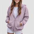 thumbnail image 2 of Staki Girl's Solid Hoodie Zip Up Long Sleeve Preppy Cute Sweatshirts Hoodies Tween Girls Trendy Clothes 1-14Y(Purple,5-6 Years), 2 of 7