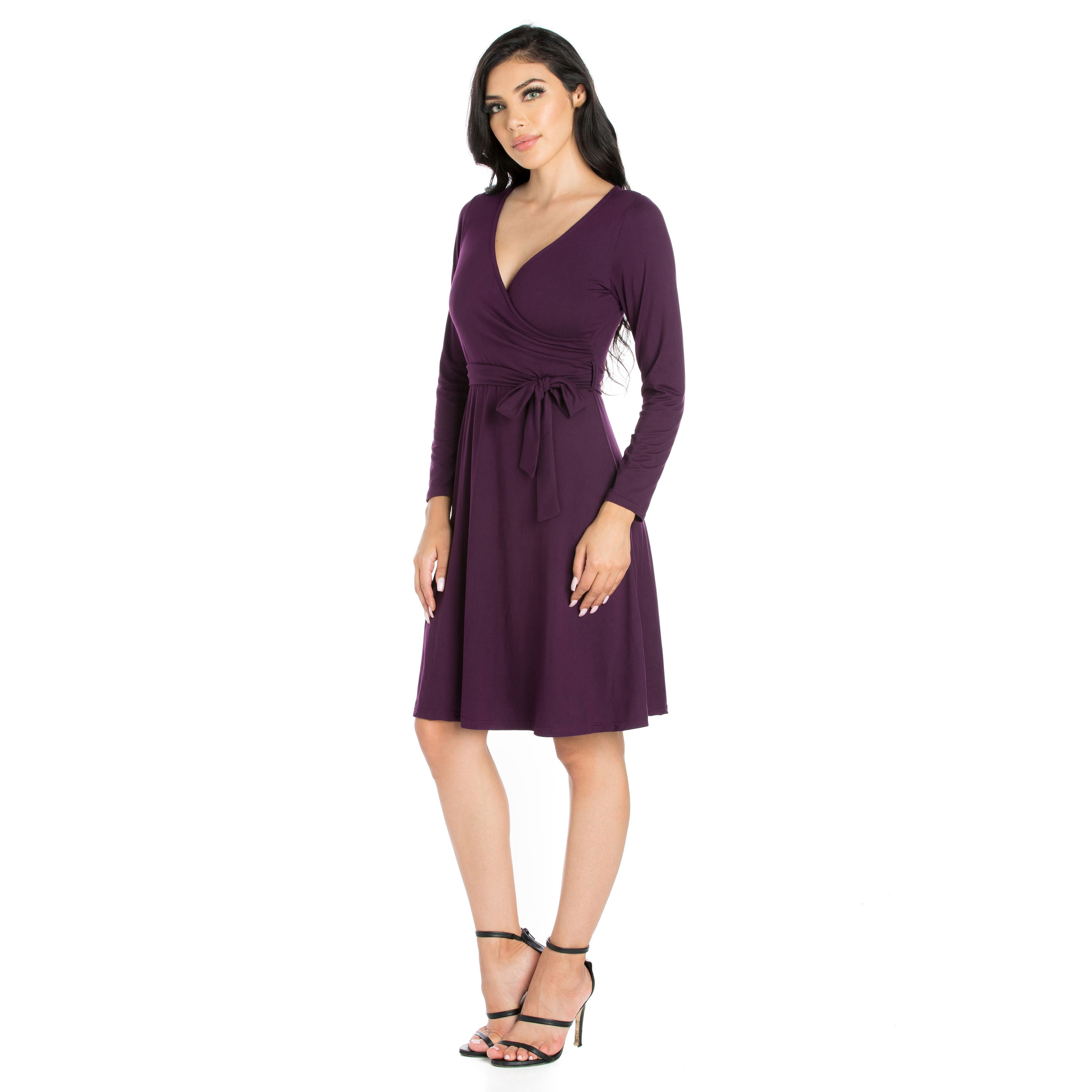 24seven Comfort Apparel Chic V-Neck Long Sleeve Wrap Dress