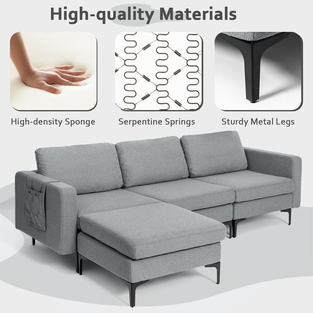 Costway Modular L-shaped 3 Seat Sectional Sofa w/ Reversible
