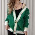 thumbnail image 5 of UYISJ Women's Casual Loose Knitted Cardigan Long Sleeve Open Front Blocked Color Button Down Oversized Sweater Coats Green M, 5 of 6