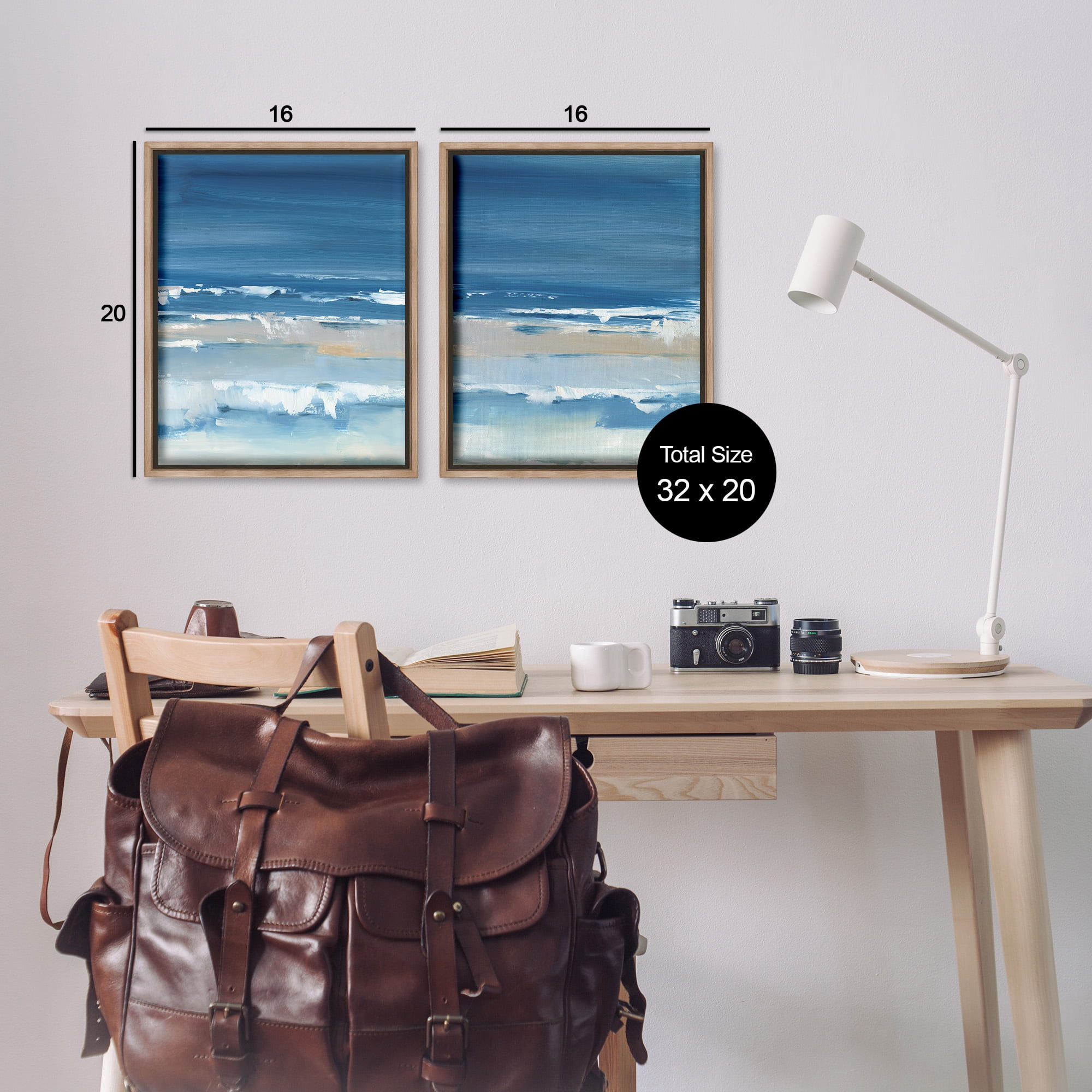Stupell Industries Crashing Beach Wave Shore Nature Painting Brown Floater Framed Canvas Art Print Wall Art, 17 x 21, Set of 2