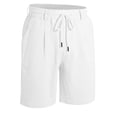 thumbnail image 6 of Havenx Men's Linen Cotton Shorts Drawstring Elastic Waist Shorts with Pockets Solid Color Pants Stretch Casual Summer Beach Vacation Yoga Golf Clothing,White S, 6 of 6