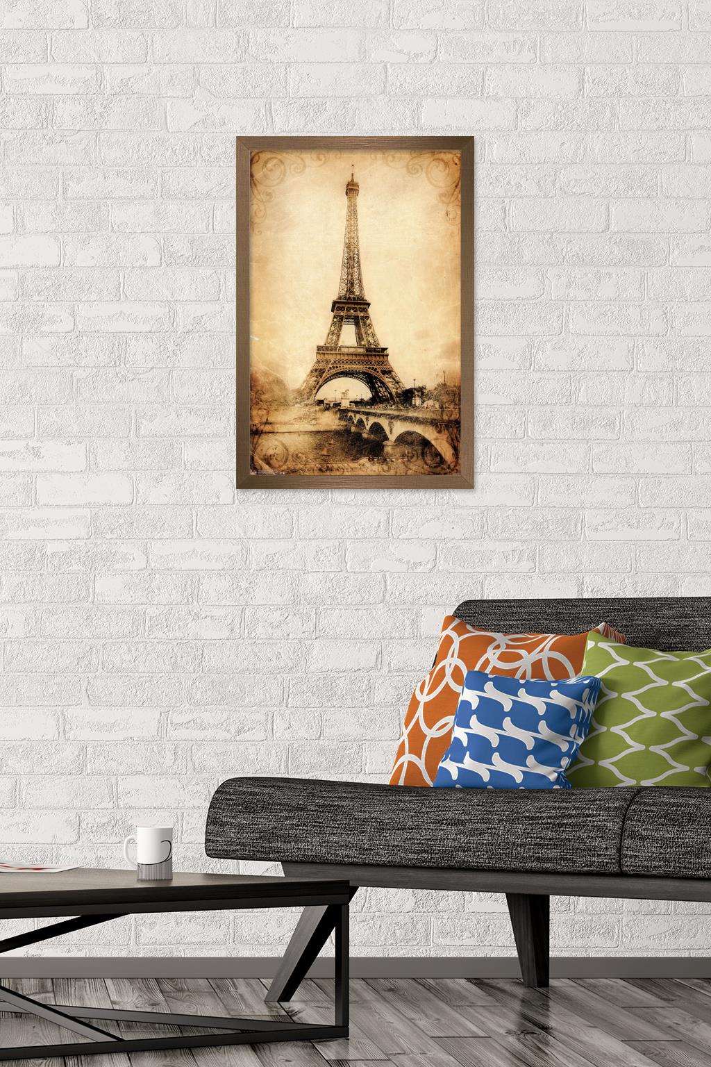 The Eiffel Tower - Rustic Wall Poster, 14.725" x 22.375", Framed