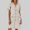 thumbnail image 2 of Wdgfv Tuniques Médicales pour Femmes, Manches Courtes Portefeuille, Col en V, Robe d'Uniforme de Travail pour Infirmière, Longueur Genou, Robes Décontractées avec Poches, 2 of 4