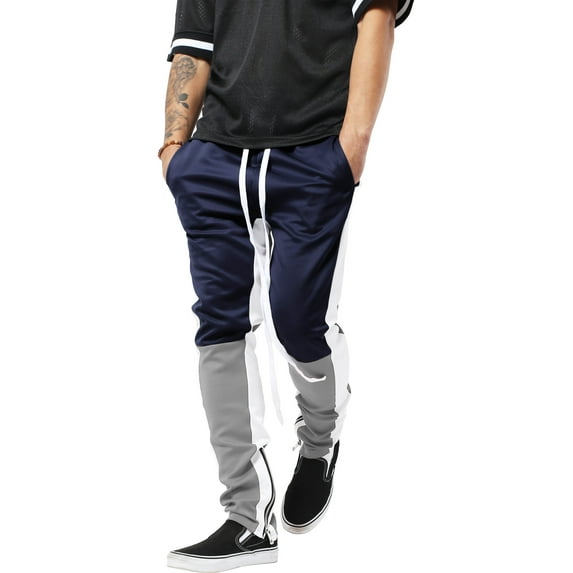Ma Croix Mens Stripe Track Pants Three Tone Color Block Skinny Fit Stretch Casual Elastic Athletic Training Slim Joggers